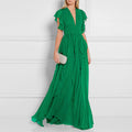 Green V-Neck Ruffle Maxi Dress