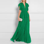 Green V-Neck Ruffle Maxi Dress