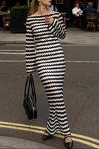 Flowering Girl Women balck and white long-sleeved knitted dress