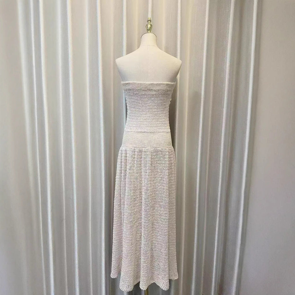 kimberley beige off-shoulder Sleeveless sequin jersey Maxi Dress
