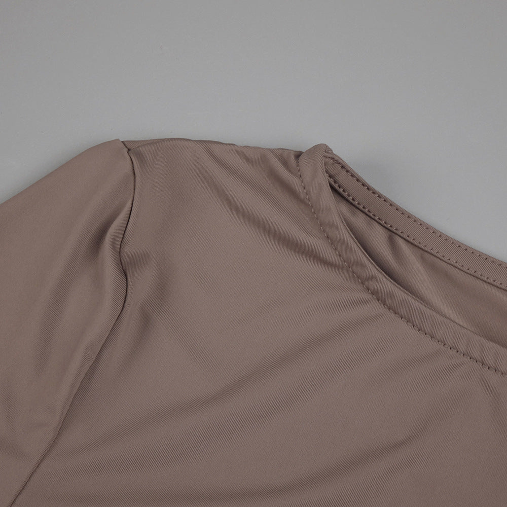 Flowering Girl Women Round neck ribbed knit maxi dress in coffee
