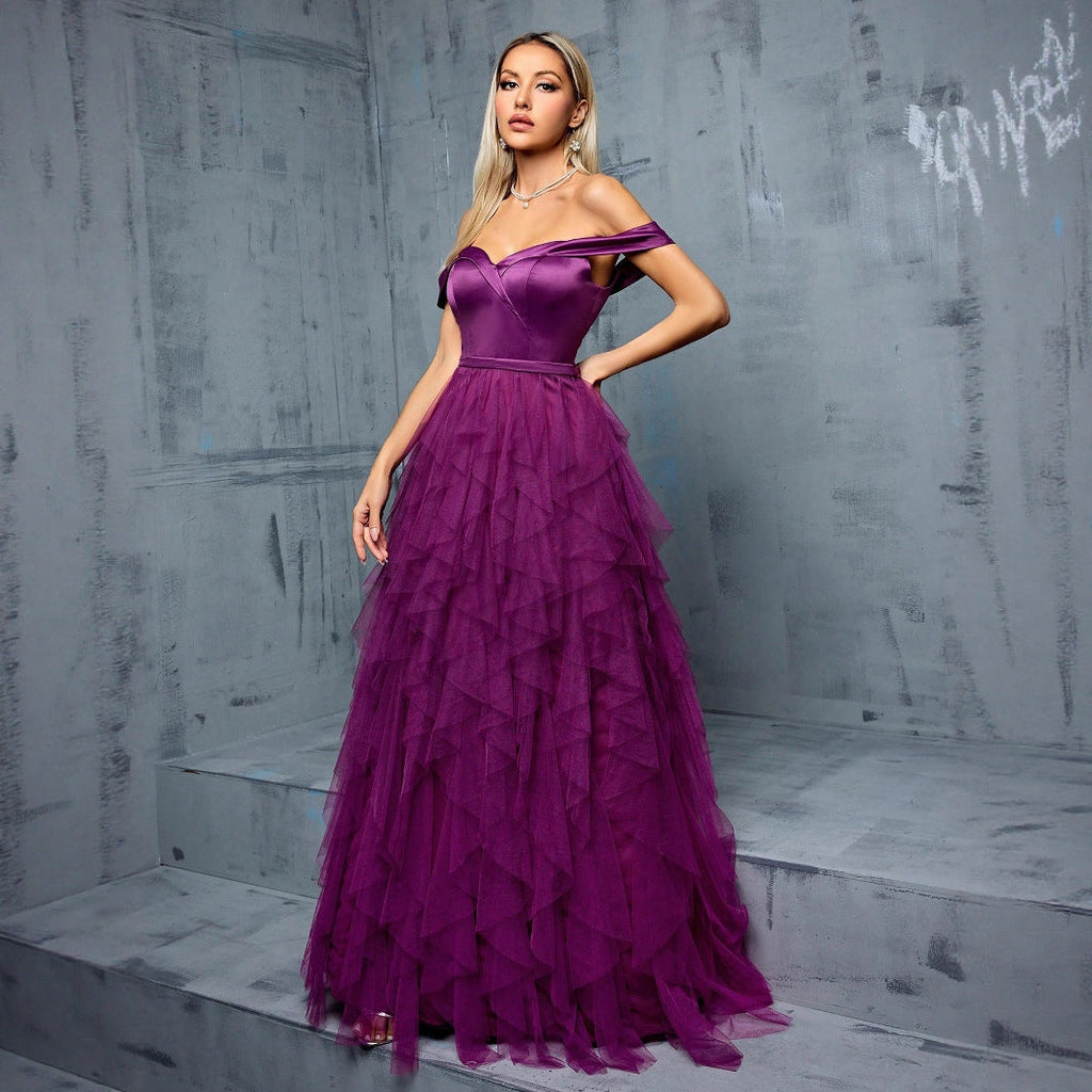 Flowering Girl Women yedda spliced ruffle tulle strapless maxi dress - purple