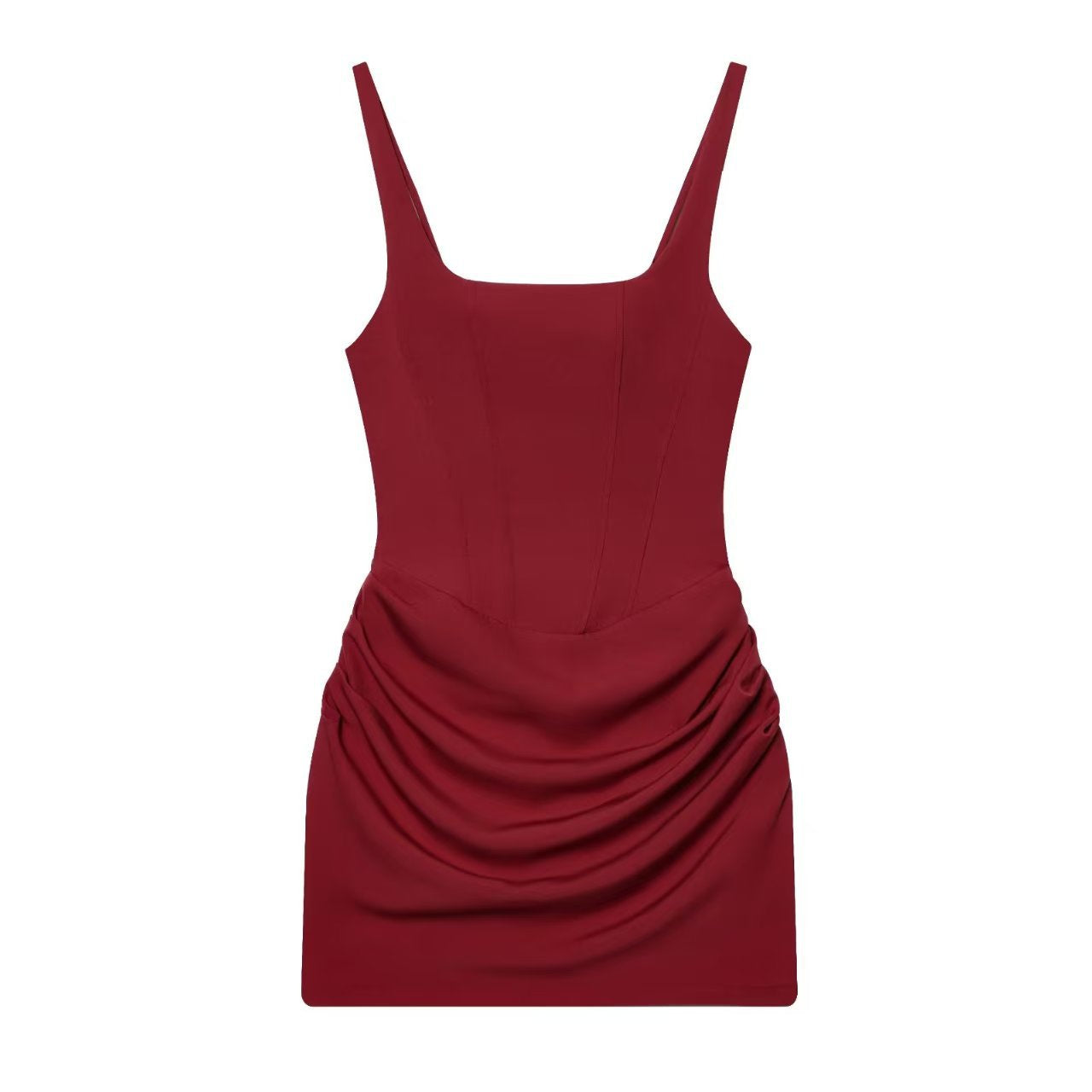 Flowering Girl Women Square Neck Ruched Bodycon Mini Dress