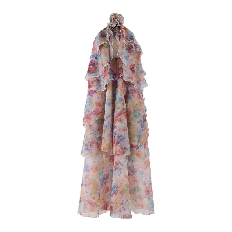 Susie Multicolor Floral Print Layer Halter Midi Dress