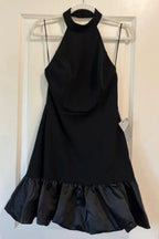 Bubble Hem Halter Mini dress in black