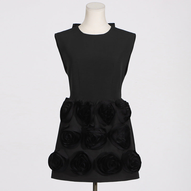 Flowering Girl Women xaviera rose applique mini dress in black