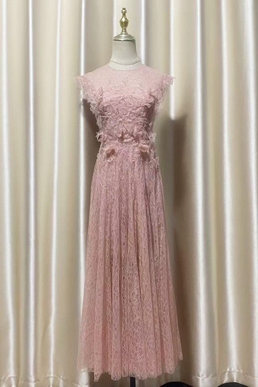Jennifer Lace Flower Embellished Maxi Dress In Pink