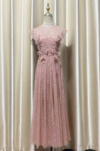 Jennifer Lace Flower Embellished Maxi Dress In Pink