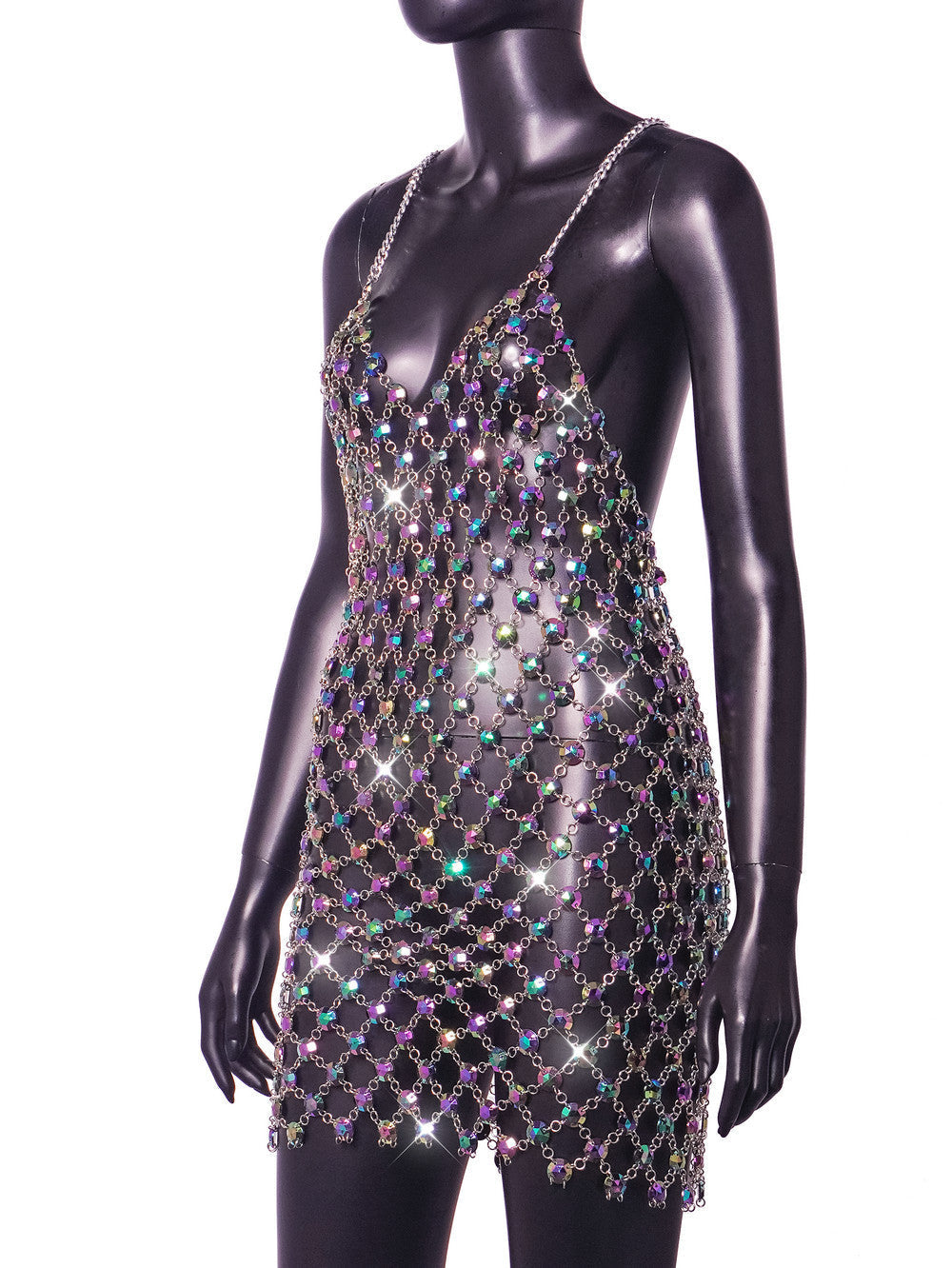 Flowering Girl Women Rhinestone Hollow Body Chain Dress