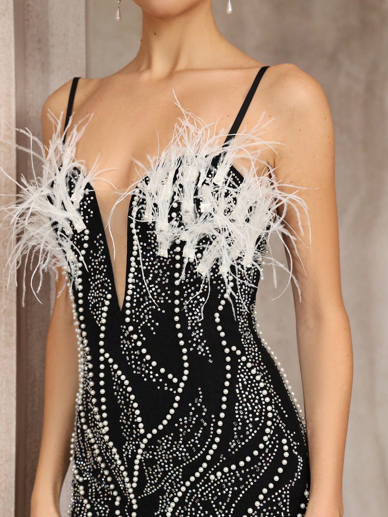 zenobia Pearl-embellished deep V-neck backless mini dress