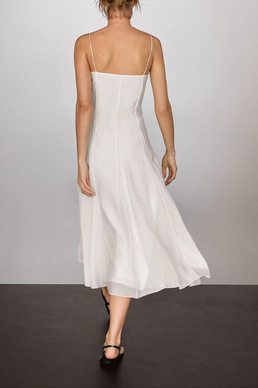 white off-shoulder drape long slip dress