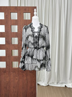 Flowering Girl Women georgia Lace V-neck printed gold leather jacquard mini shirt dress - black