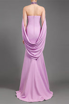 lavender nail bead halterneck open back shawl long dress