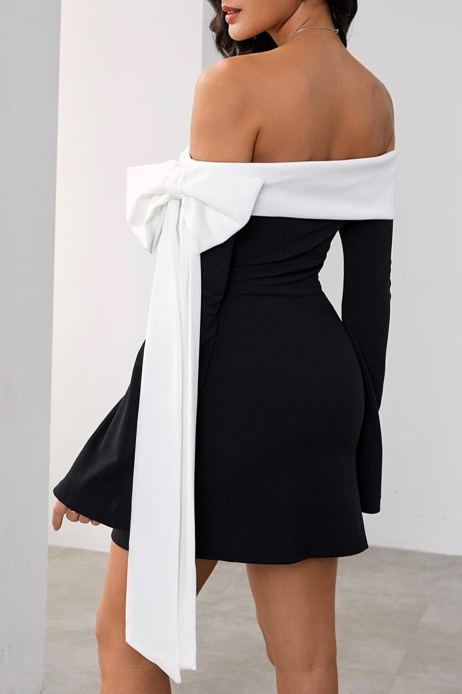 Flowering Girl Women black Off-the-Shoulder Flared Sleeve Mini Dress