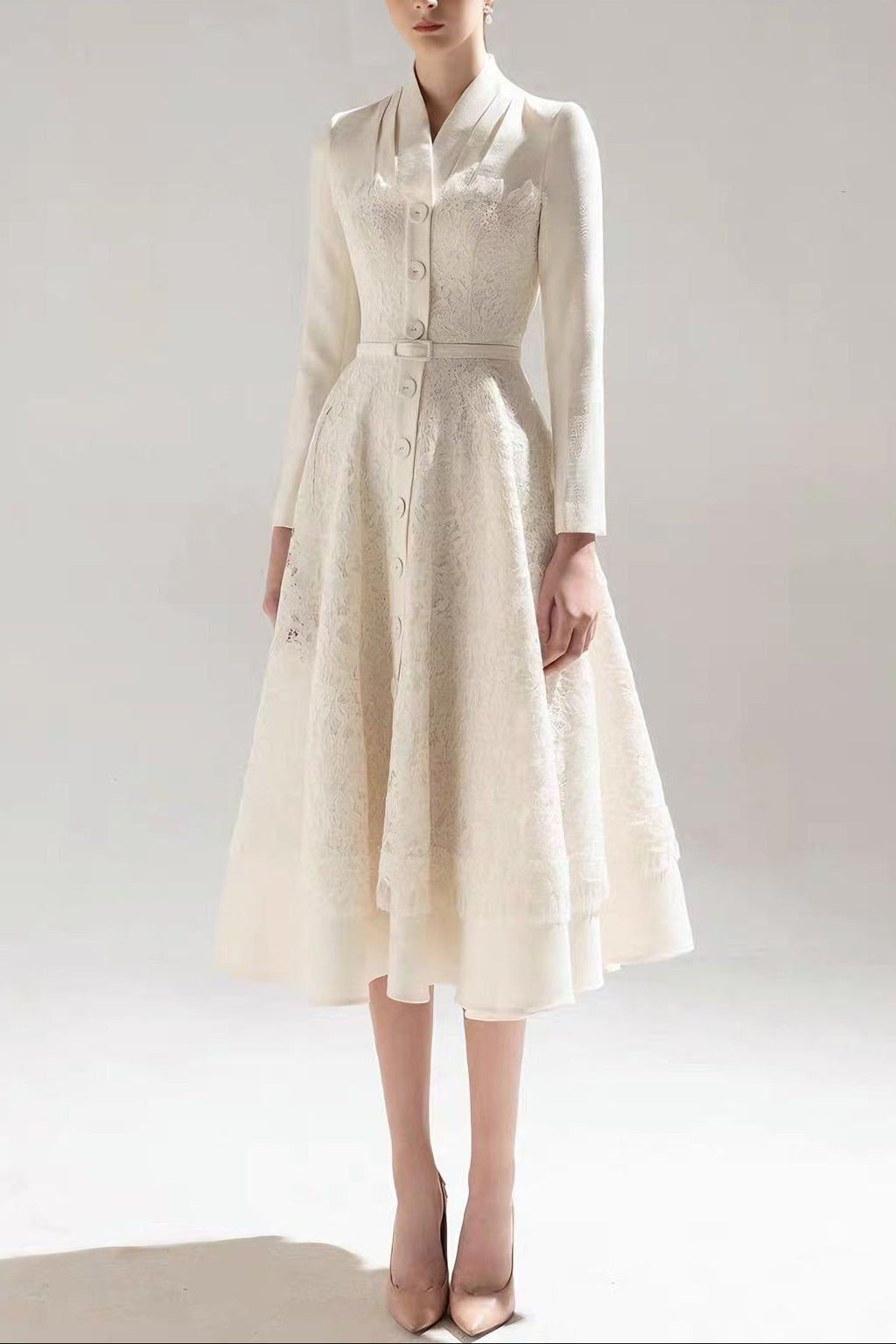 Anna Patchwork Lace Midi Blazer Dress In Apricot