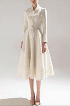 Anna Patchwork Lace Midi Blazer Dress In Apricot