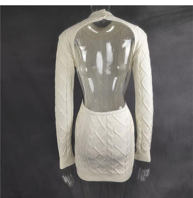 Flowering Girl Women white backless long sleeve twist knitted sweater dress