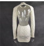 Flowering Girl Women white backless long sleeve twist knitted sweater dress