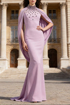 lavender nail bead halterneck open back shawl long dress