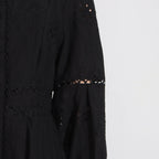 Flowering Girl Women retro single-breasted hollow lace midi dress in black