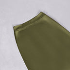 Flowering Girl Women Sleeveless Turtleneck Tassel Paneled Top And Satin Skirt Set In Green