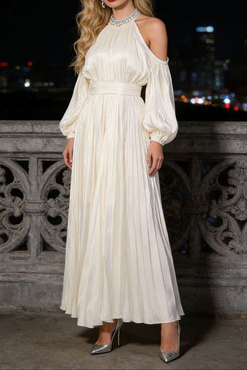 Flowering Girl Women Ashley Apricot Off Shoulder Pleated Puff Sleeve Maxi Dress