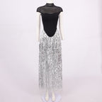 Flowering Girl Women tassel sequin black corset maxi dress