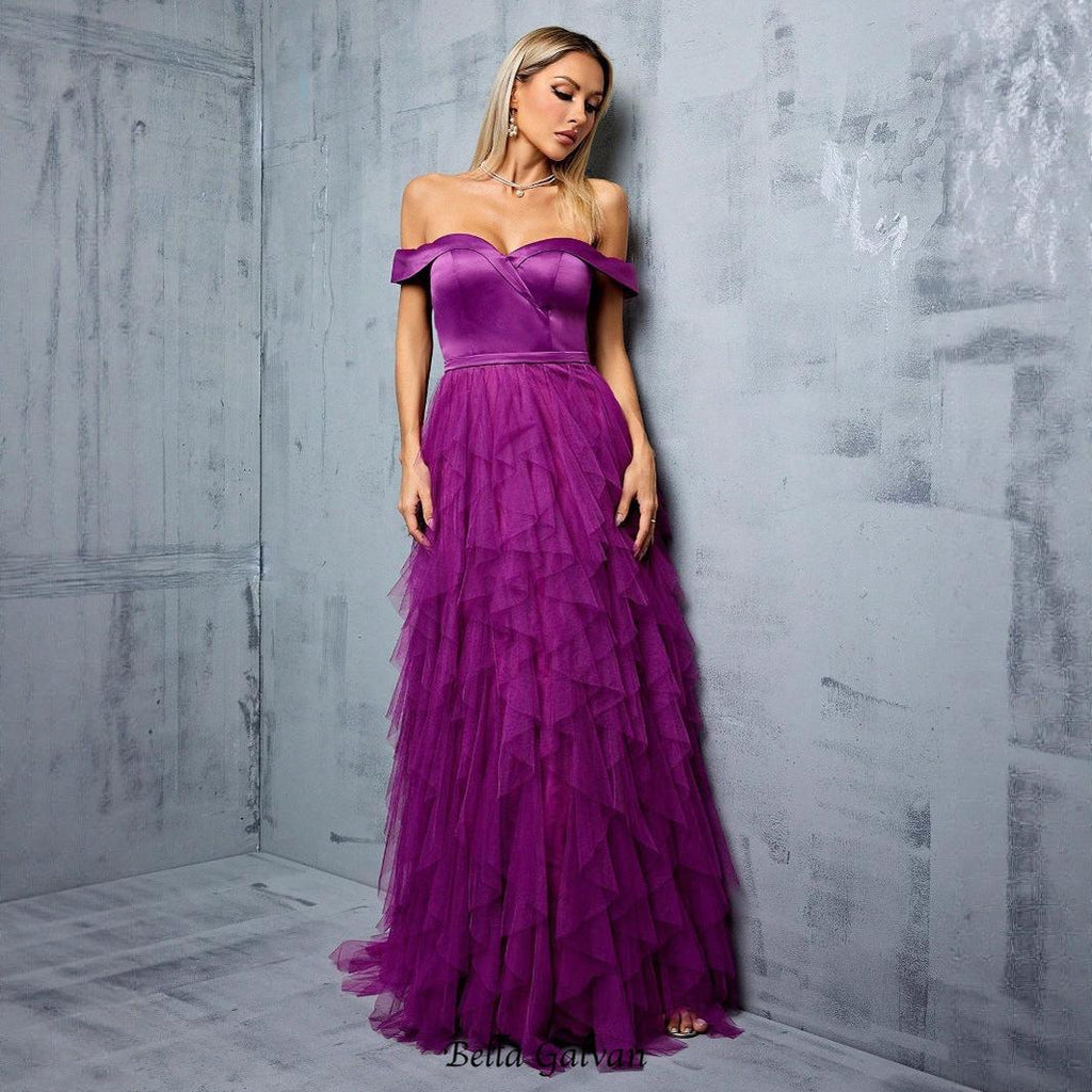 Flowering Girl Women yedda spliced ruffle tulle strapless maxi dress - purple