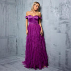 Flowering Girl Women yedda spliced ruffle tulle strapless maxi dress - purple