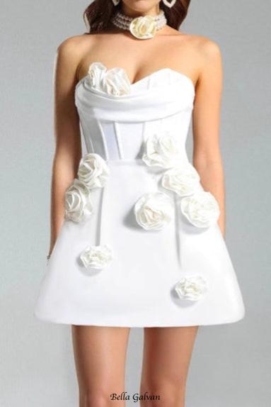 Flowering Girl Women valerie 3d flower embellished strapless mini dress in white