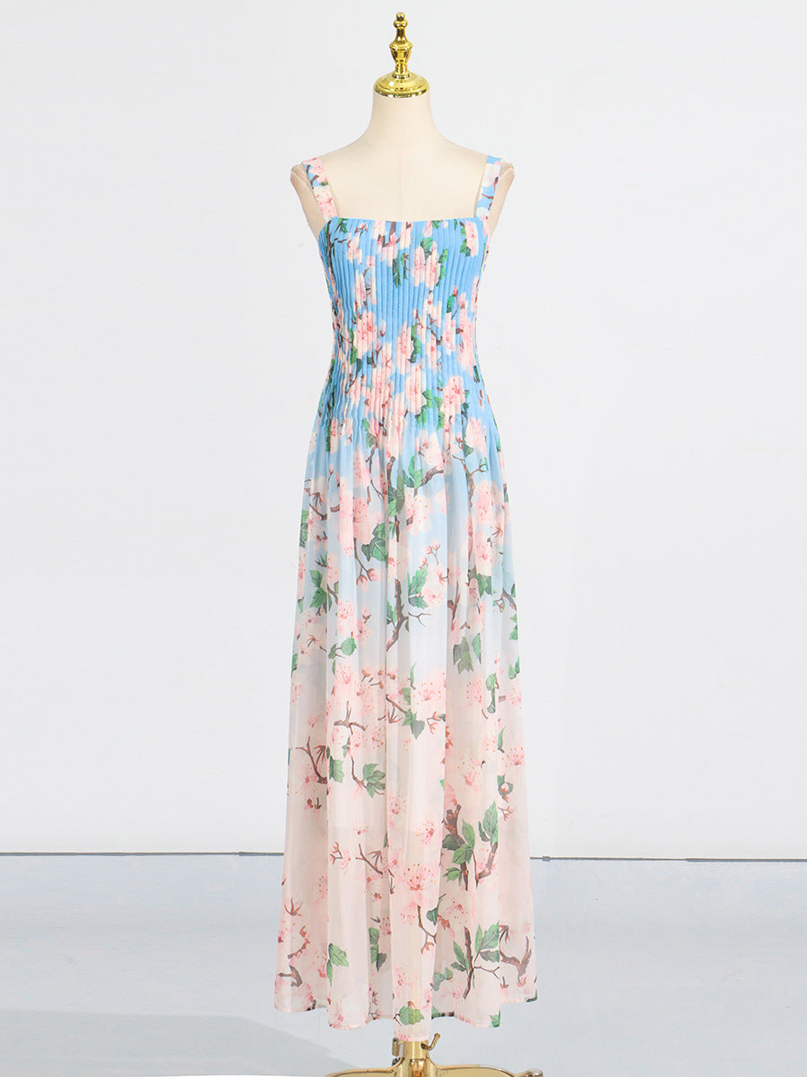 Flowering Girl Women xaviera pleated silk chiffon gown in blue