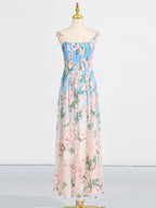Flowering Girl Women xaviera pleated silk chiffon gown in blue