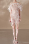 Priscilla Sequin Feather Crystal-Strap Mini Dress In Pink
