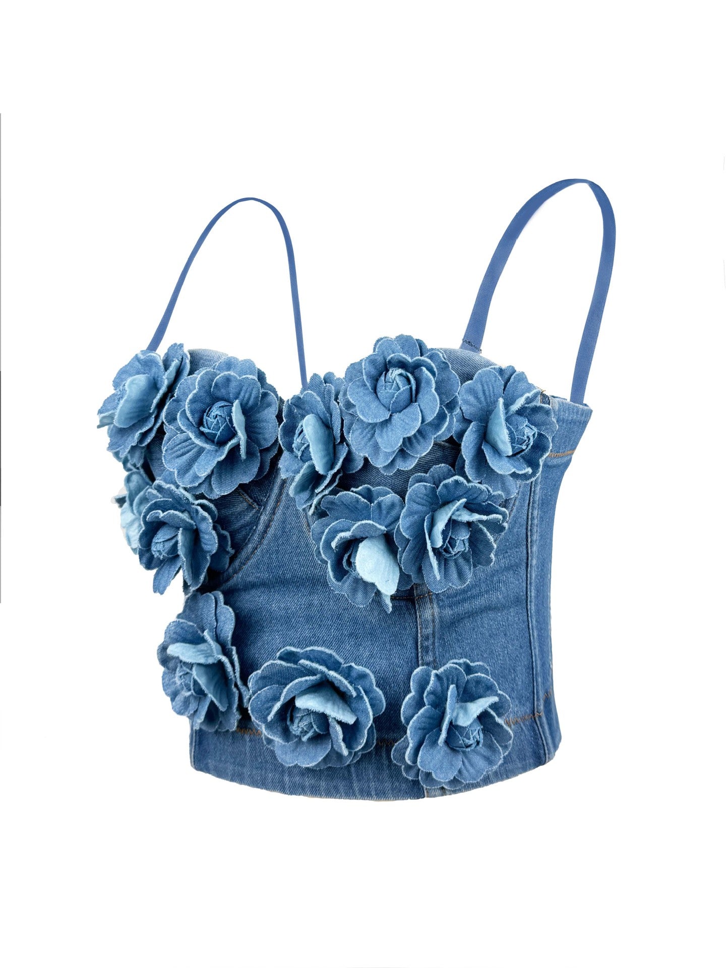 Flowering Girl Women Denim Top With Roses
