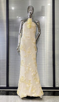 Nefertiti Pale Yellow Tulle Backless Party Mixi Dress