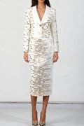 Flowering Girl Women High-Waisted Skirt Gold Sequin Print Blazer Suit In White