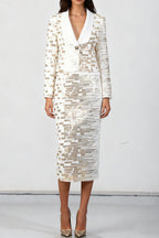 Flowering Girl Women High-Waisted Skirt Gold Sequin Print Blazer Suit In White