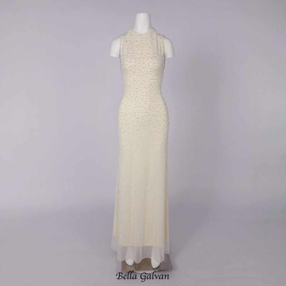 Pearl tassel off-shoulder fishtail maxi dress - yellow