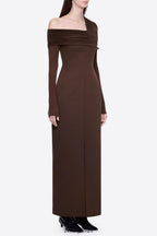 Flowering Girl Women maud One-shoulder pleated high-slit maxi dress - brown