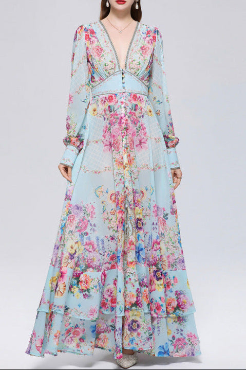 Flowering Girl Women xaviera Chiffon mesh A-line printed maxi dress