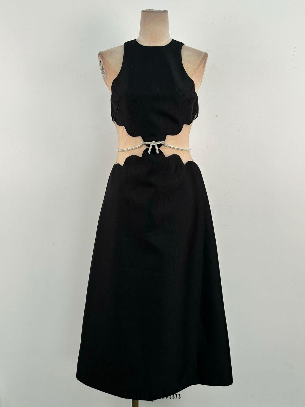 Flowering Girl Women anila pearl chain embellished midi dress in black