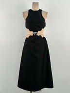 Flowering Girl Women anila pearl chain embellished midi dress in black