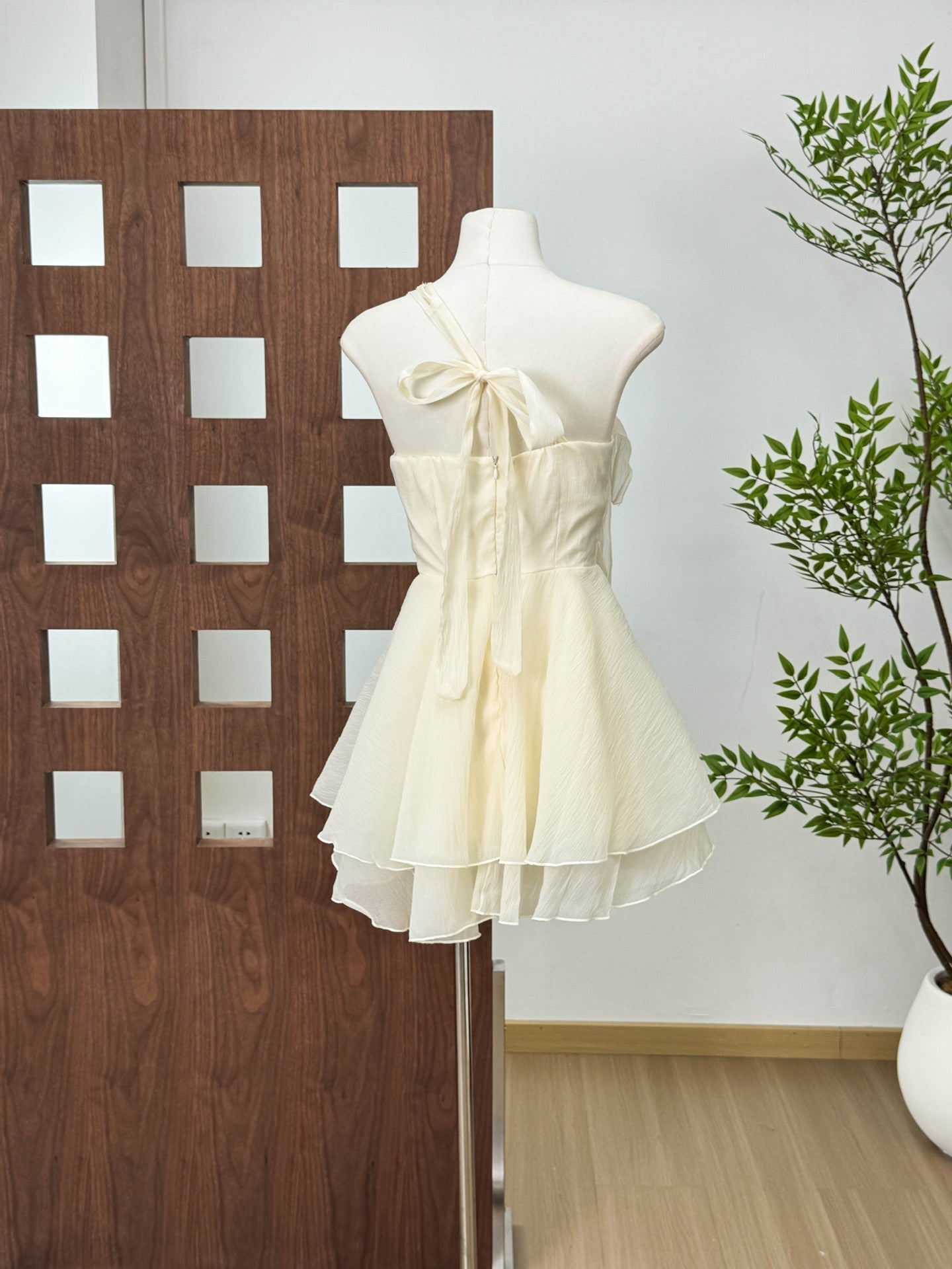 Flowering Girl Women evelyn One-shoulder layered ruffle mini dress - apricot