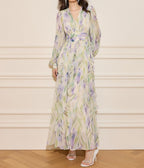 rachel multicolor v-neck floral print lantern sleeve maxi dress