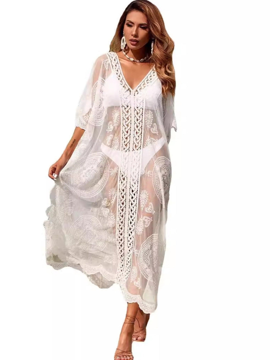 Belinda Water-Soluble Embroidered Beach Cover-Up