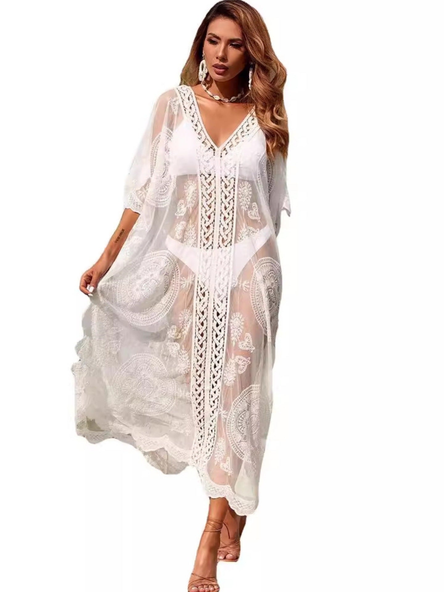 Belinda Water-Soluble Embroidered Beach Cover-Up