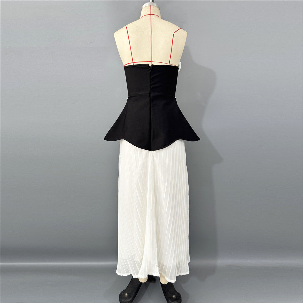 Strapless 3D Rose Appliqué Peplum Maxi Dress