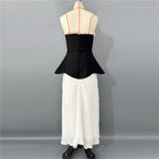 Strapless 3D Rose Appliqué Peplum Maxi Dress