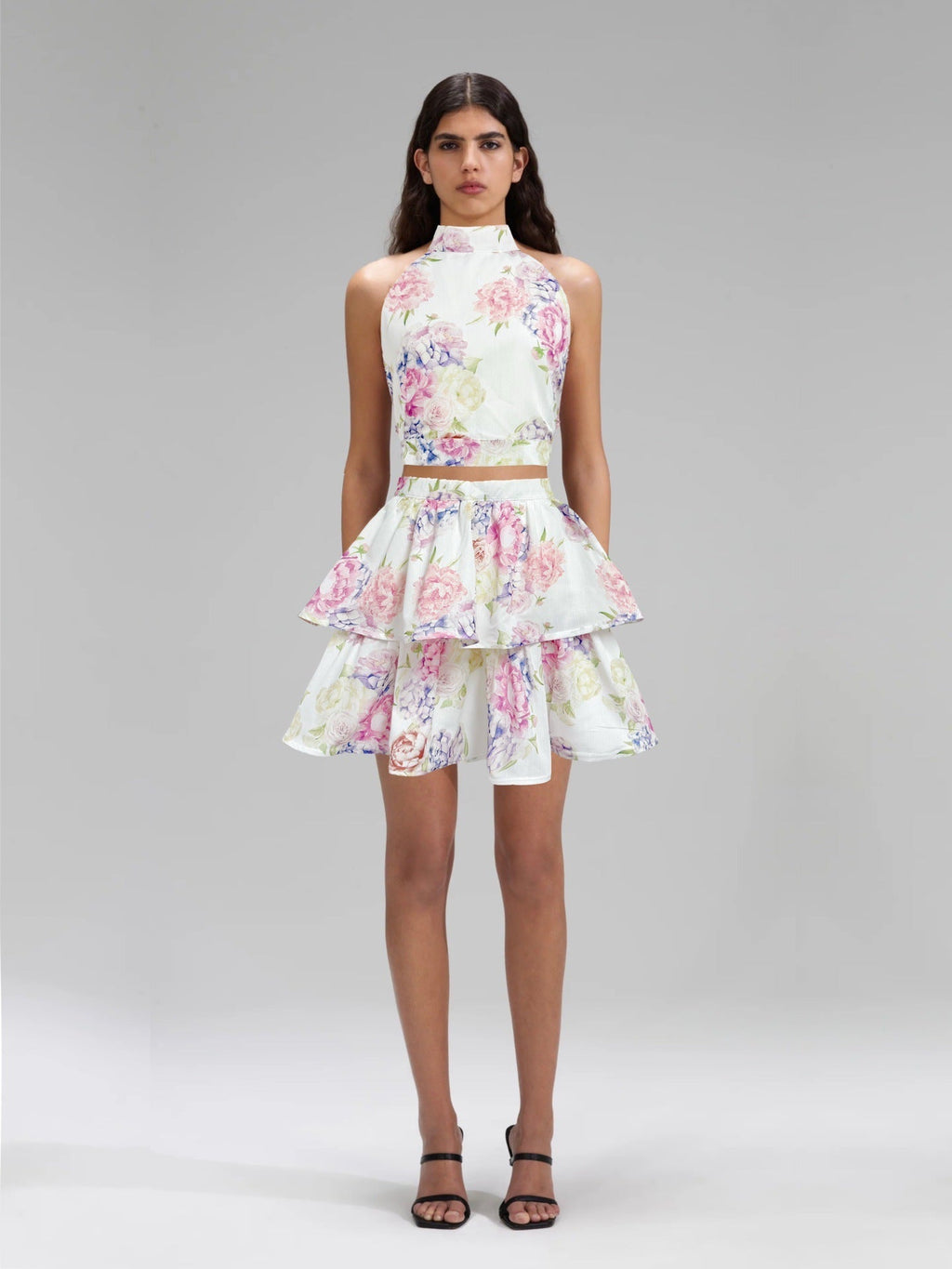 Flowering Girl Women jessica printed backless halter top skirt set in pink