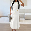 Flowering Girl Women white buttons short sleeves maxi dress